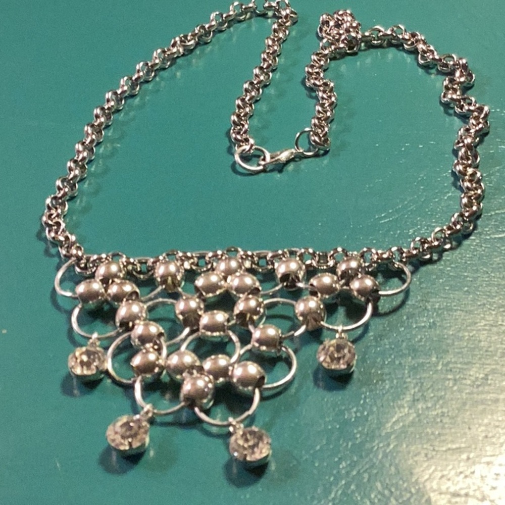 Silver toned beaded necklace with crystals